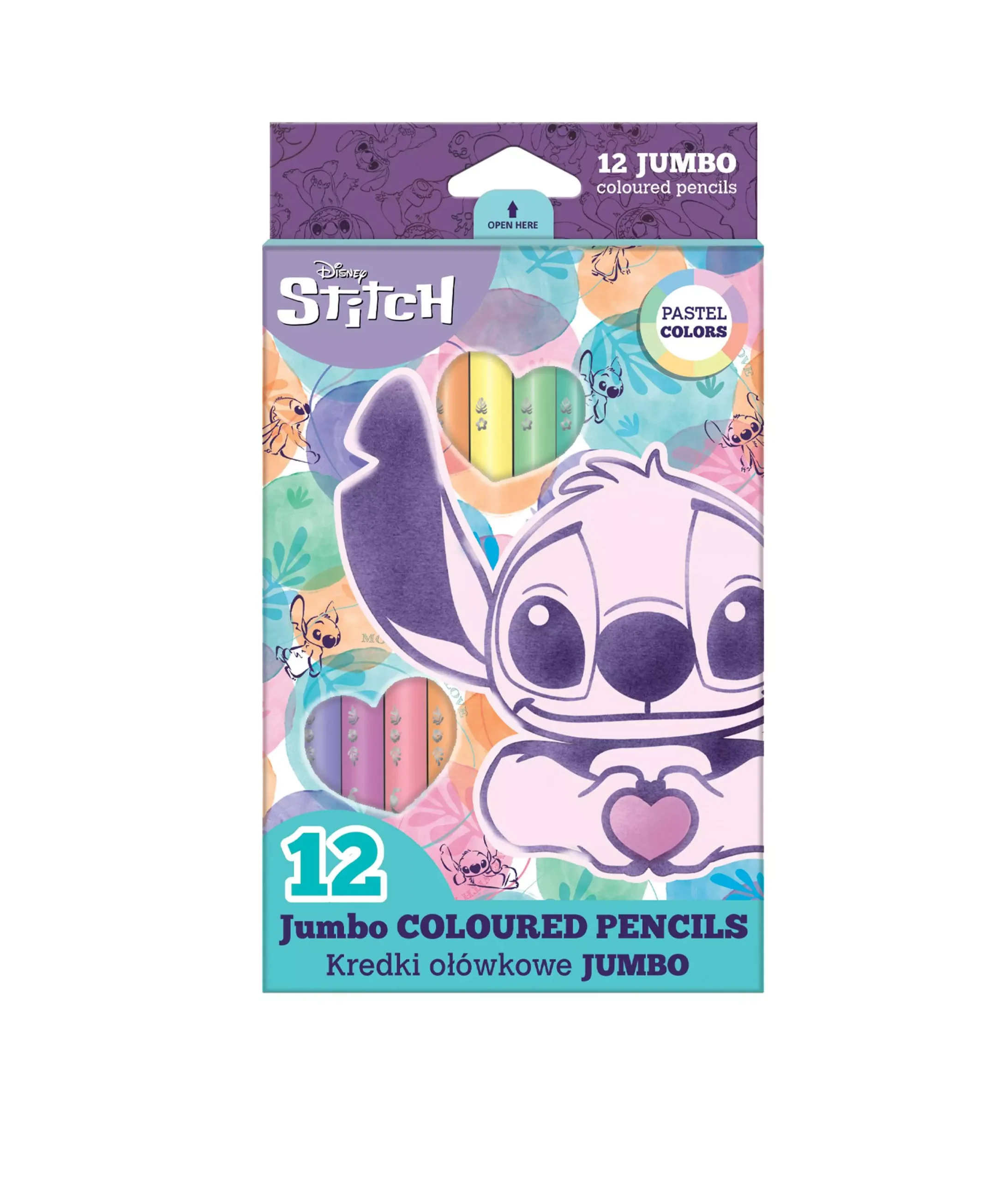 Kredki ołówkowe trójkątne Disney Fashion Jumbo 12 kolorów pastel