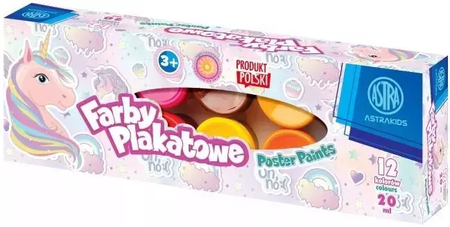 Farby plakatowe 20 ml jednorożec, 12 kolorów