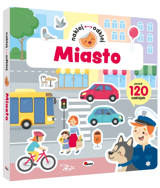 Okladka-3D-ksiazki-z-naklejkami-wielokrotnego-uzytku-pt.-Miasto-z-serii-Naklej,-odklej-przedstawiajaca-ulice-z-pojazdami-i-przechodniami