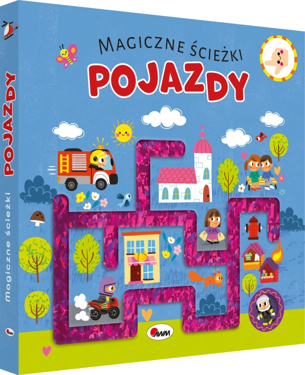 Okladka-3D-z-wycieta-blyszczaca-sciezka-ksiazki-pt.-Magiczne-sciezki.-Pojazdy-przedstawiajaca-miejski-krajobraz